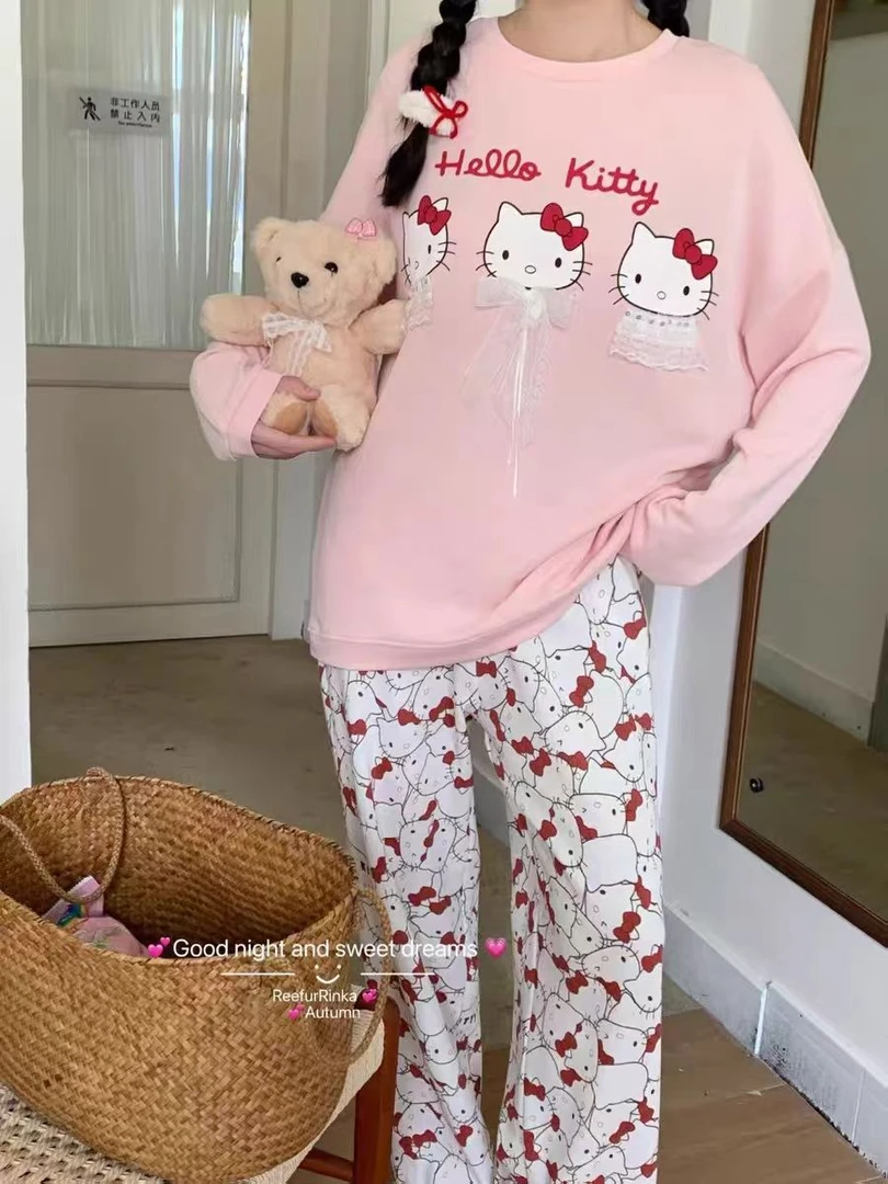 【粉粉kitty-长袖款】新款高级潮牌可外穿长袖居家服睡衣套装