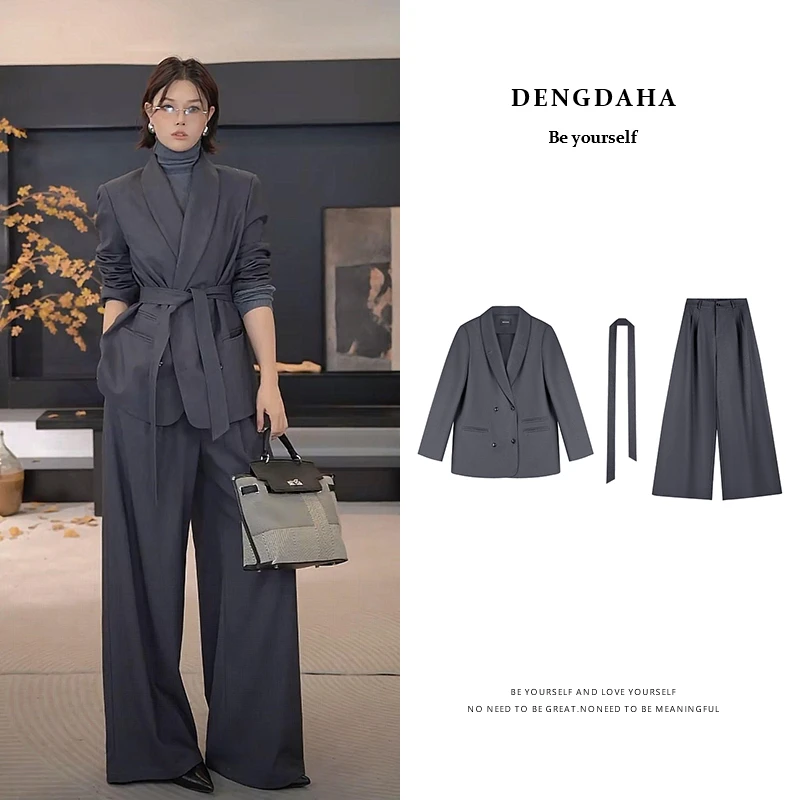 DENGDAHA「女侦探」都市精英 职场 OL风 青果领西装/西裤套装 A165