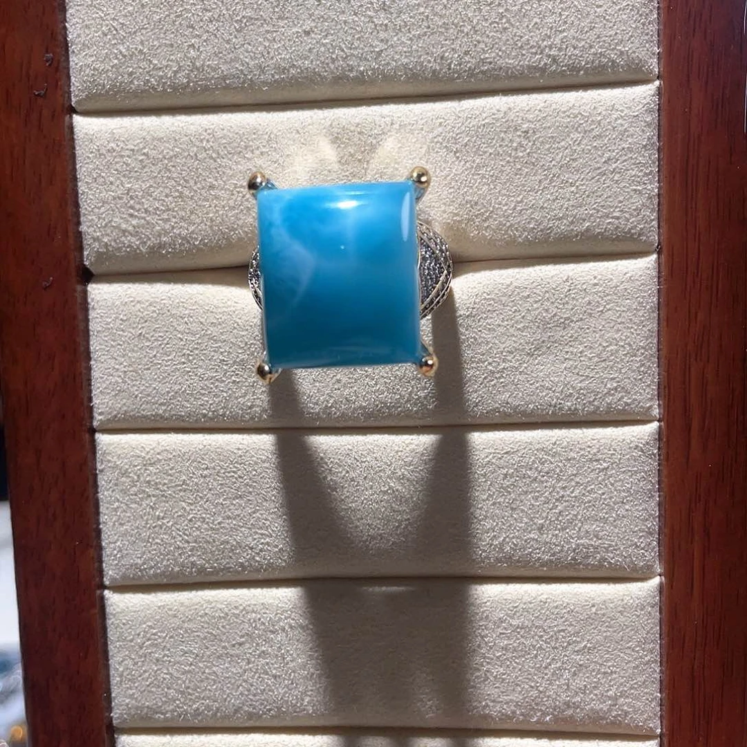 针钠钙石（海纹石）银S925镶嵌戒指大气款