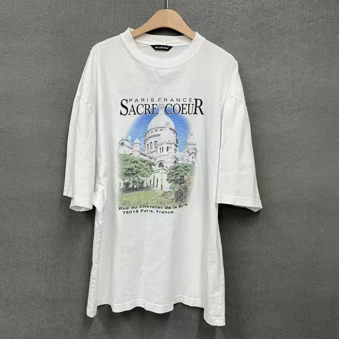 95新 Balenciaga/巴黎世家 白色做旧破坏城堡短袖T恤xs码