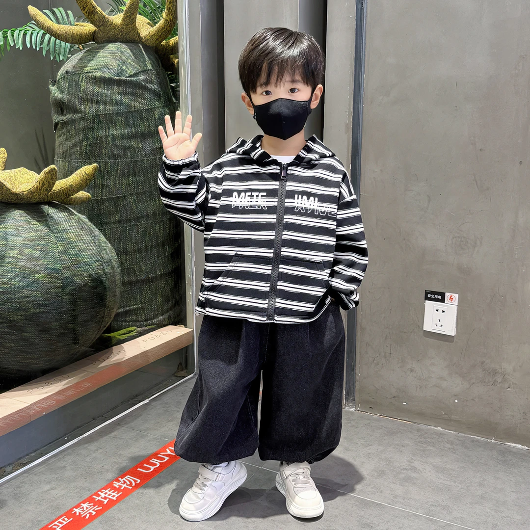 男童套装春秋款2025新款潮酷儿童宝宝秋装衣服帅气男孩连帽两件套