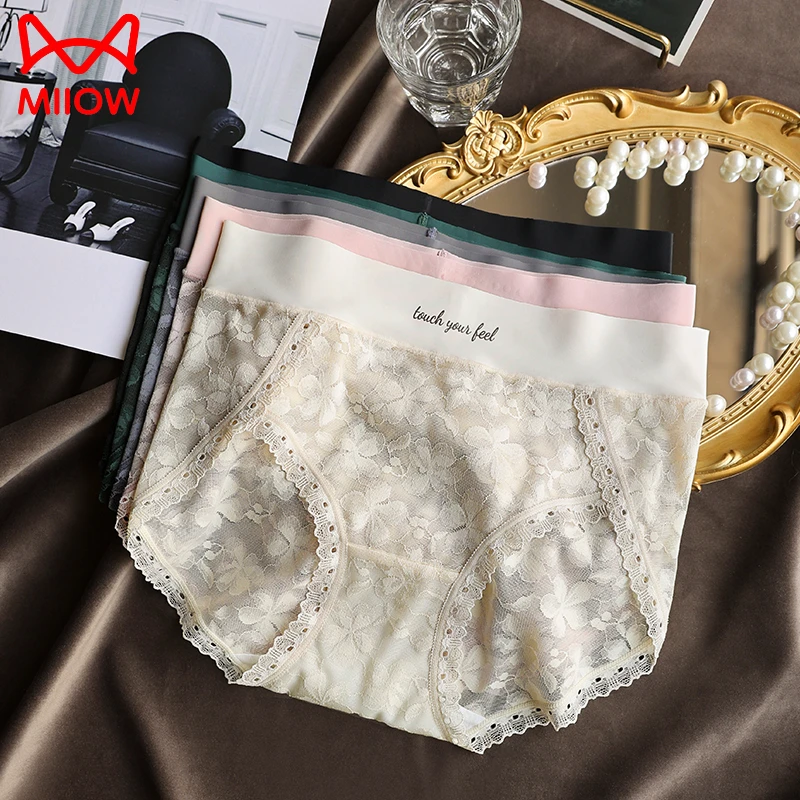 猫人春夏新款内裤女士棉质裆抗菌夏季薄款中腰女生蕾丝短裤无痕裤