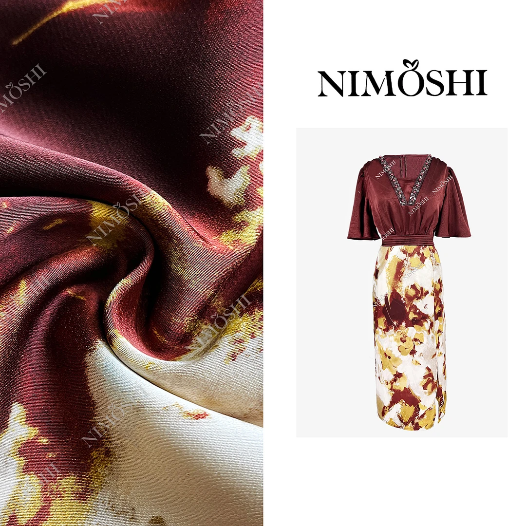 NIMOSHI【倩倩】法式轻奢重工钉珠显高洋气收腰气质显瘦连衣裙Q1926