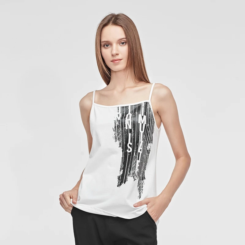 圣迪奥女装背心休闲时尚打底印花基本款纯白吊带S19281505