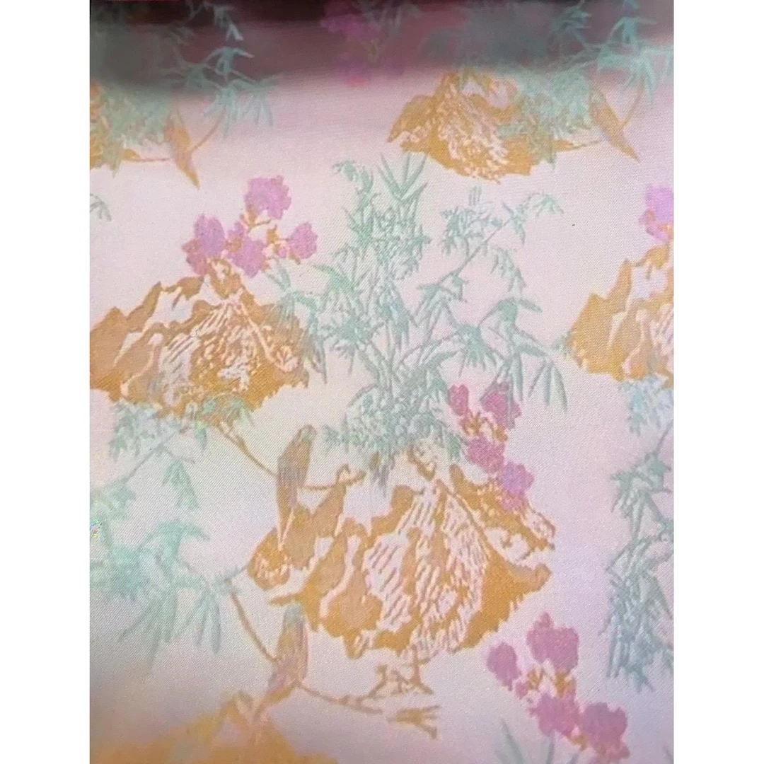 杏色竹篮花新中式高密蜀锦面料马甲上衣外套布料