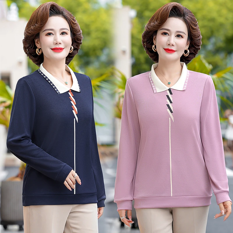 春秋季阔太太气质休闲中老年女长袖上衣减龄显瘦高档妈妈装衣服