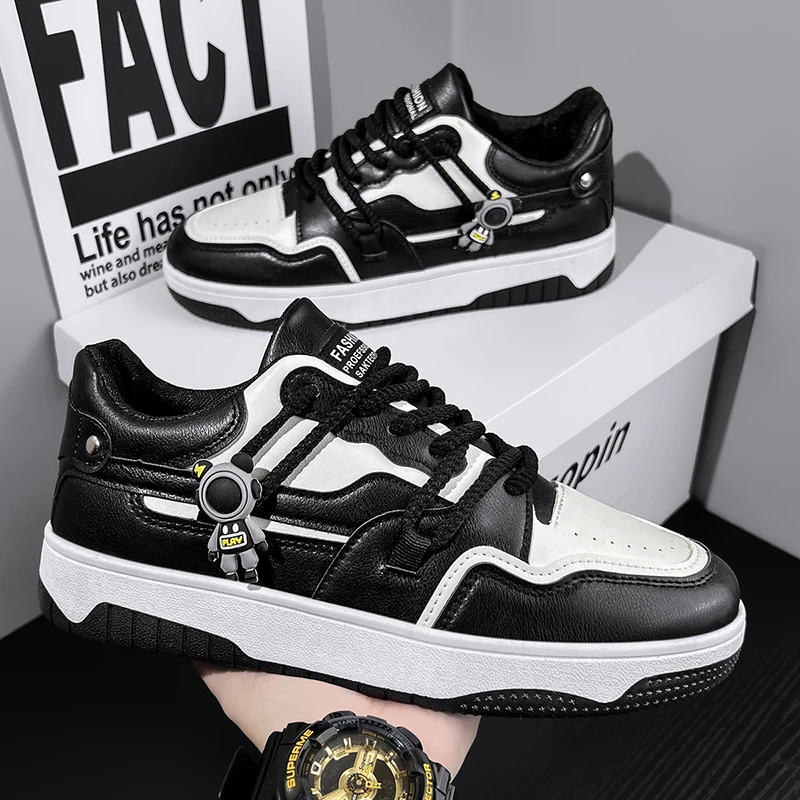 男鞋秋季2025新款小众设计厚底增高休闲板鞋学生运动皮面百搭潮鞋