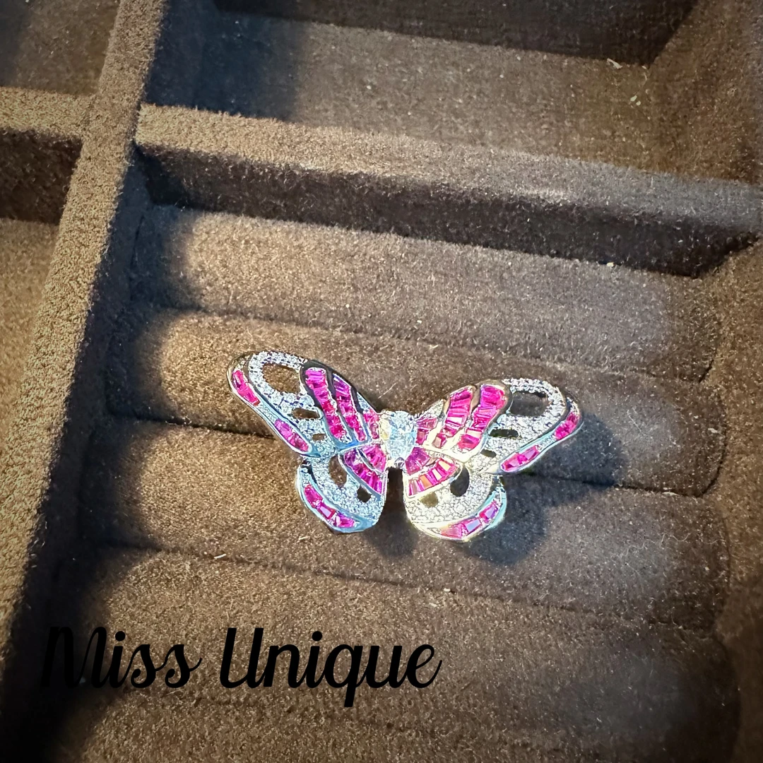 C3314玫红立体蝴蝶戒指