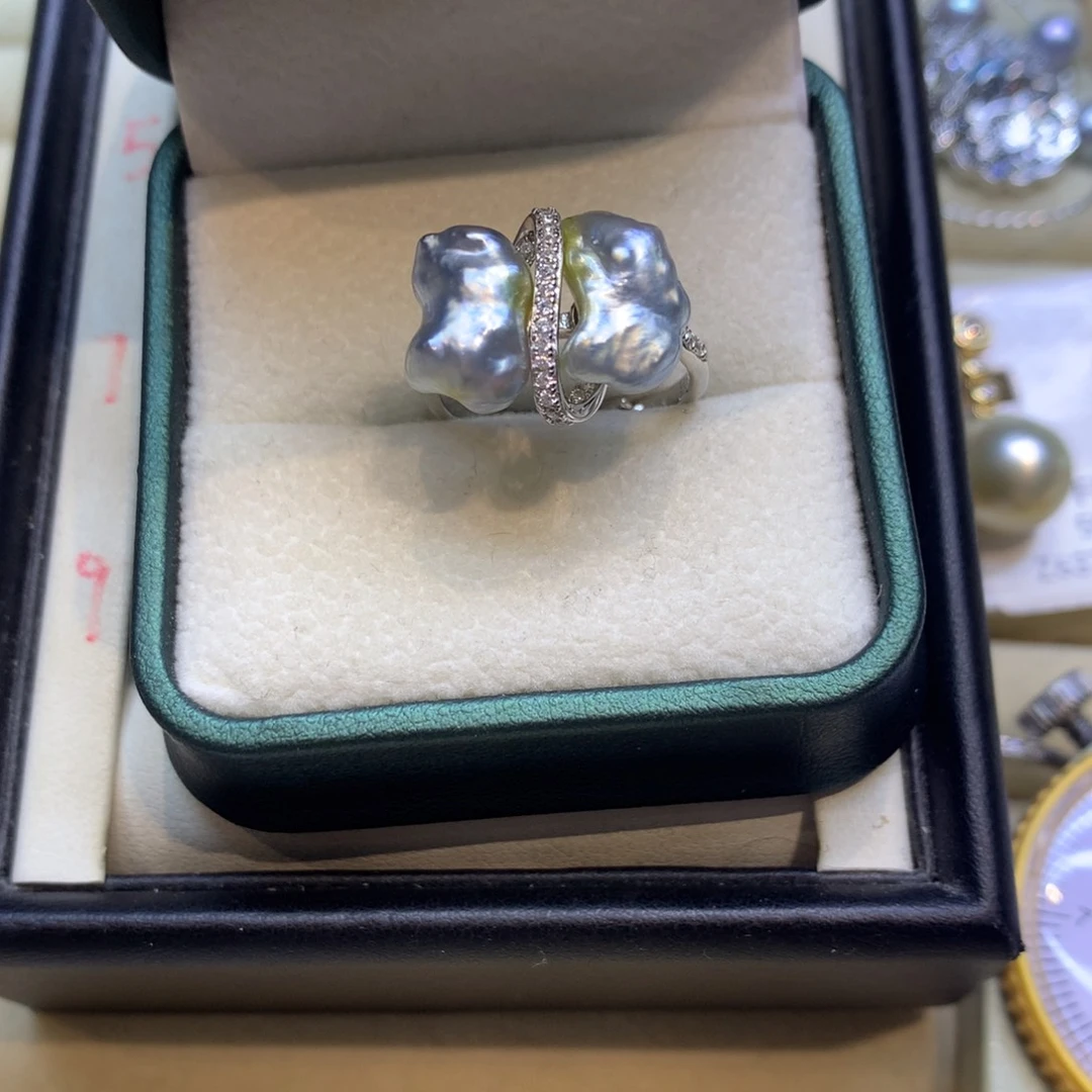 银S925镶嵌戒指海水珍珠