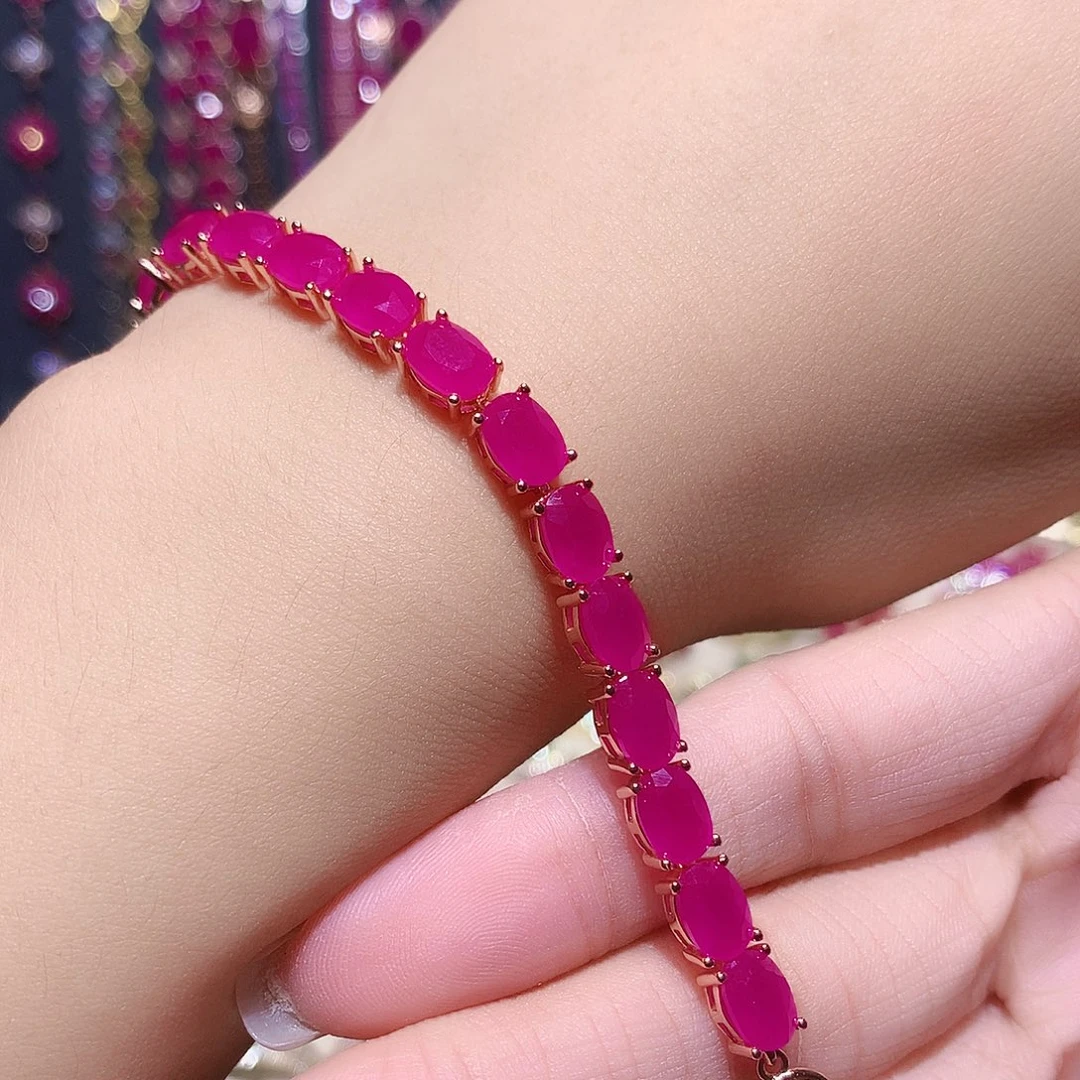 银S925镶嵌手链红宝石