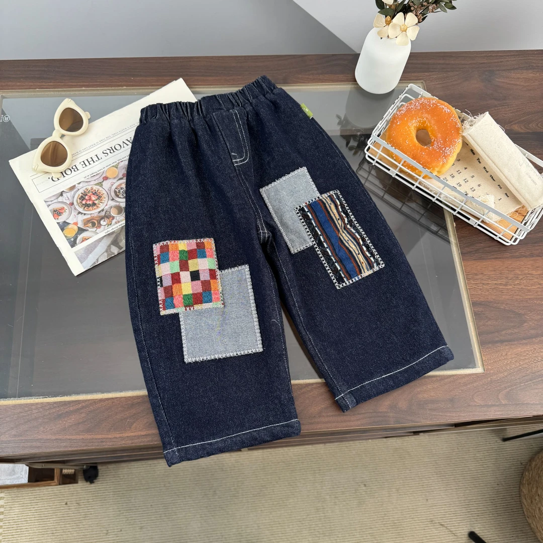 2025年新款儿童男童秋冬潮流潮流加绒贴补牛仔裤BMD253833