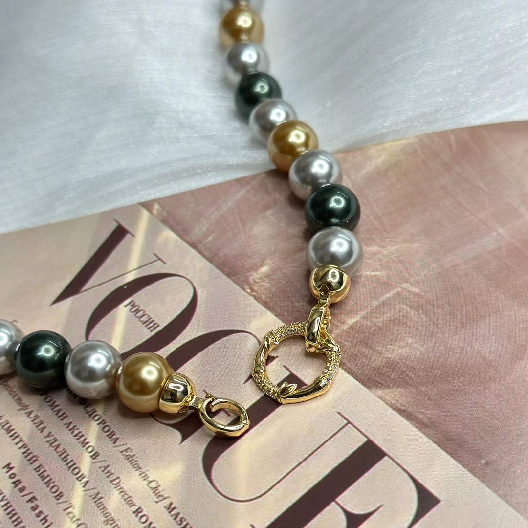 铜合金仿珍珠项链  【竹节高升】轻奢混彩正圆强光10mm贝母珠