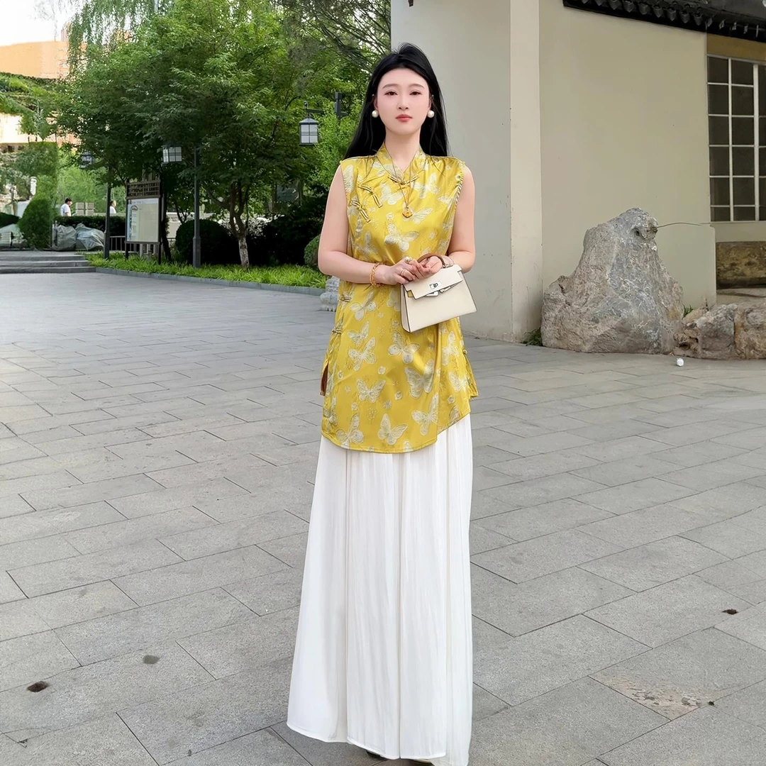 VOCKOO官方新中式国风盘扣无袖背心女2025夏季轻奢复古设计洋气半