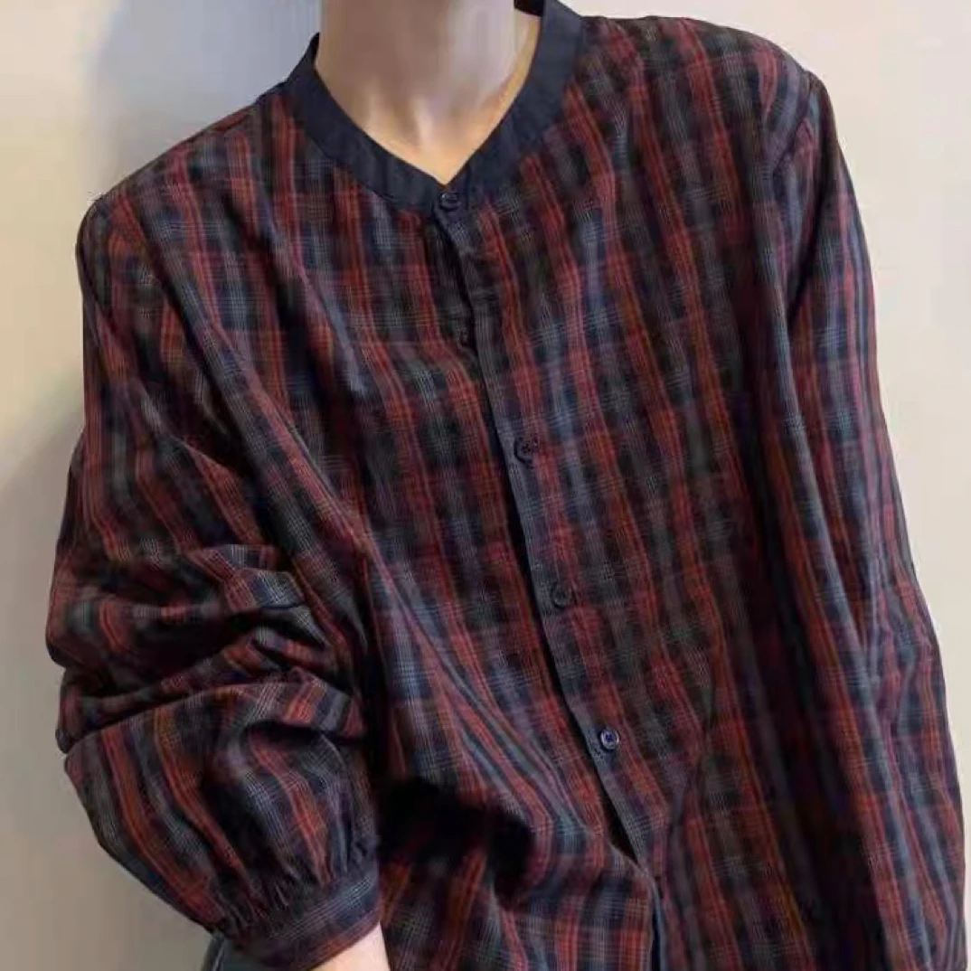 下摆木耳边设计款长袖格子衬衫25秋季洋气减龄休闲显瘦别致上衣女