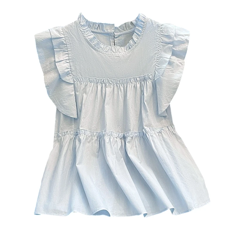 法式荷叶边飞飞袖衬衫女2025夏季新款娃娃衫小众别致无袖减龄上衣