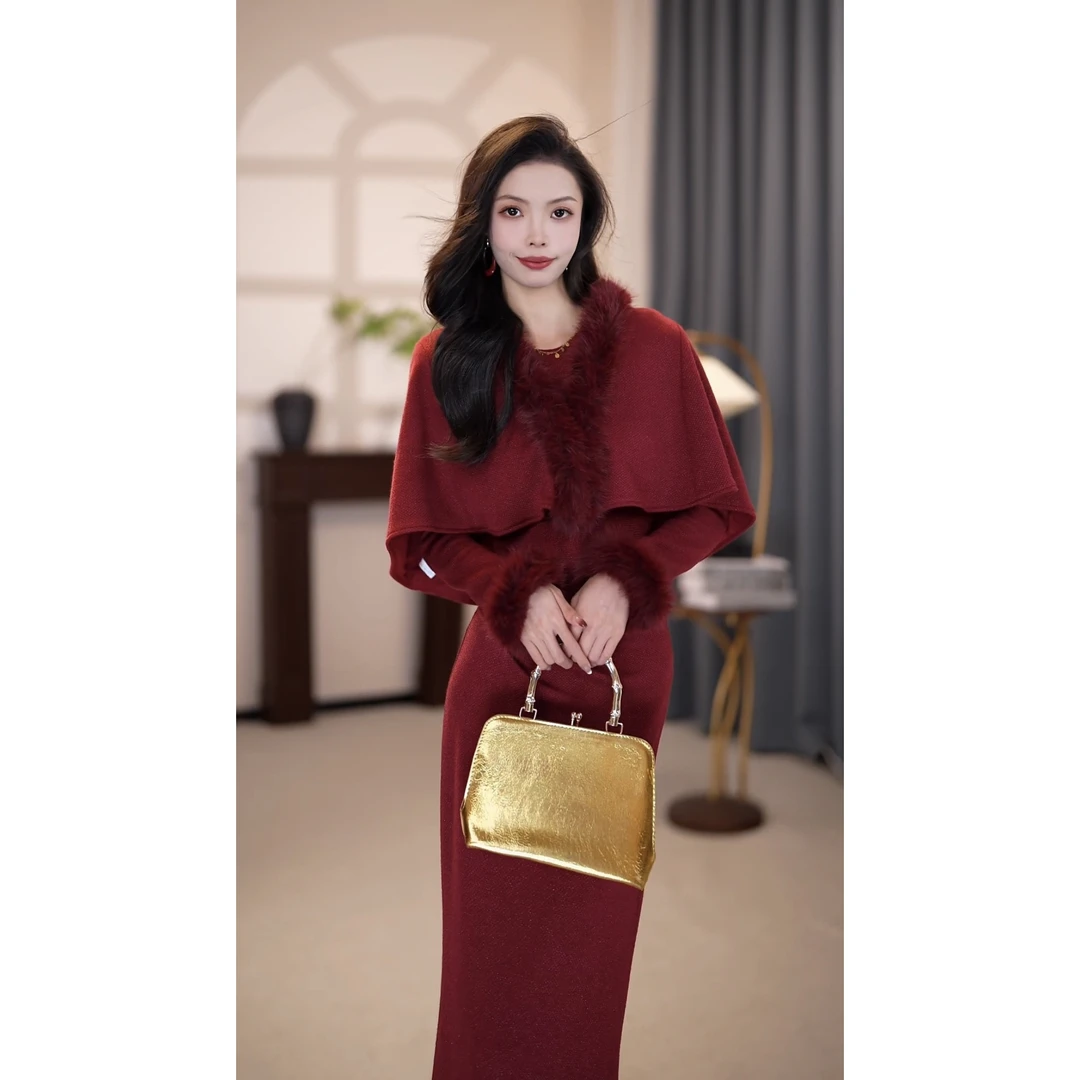 【尧尧】留洋千金冬季新款名媛风时尚修身两件套套装裙-YL70277