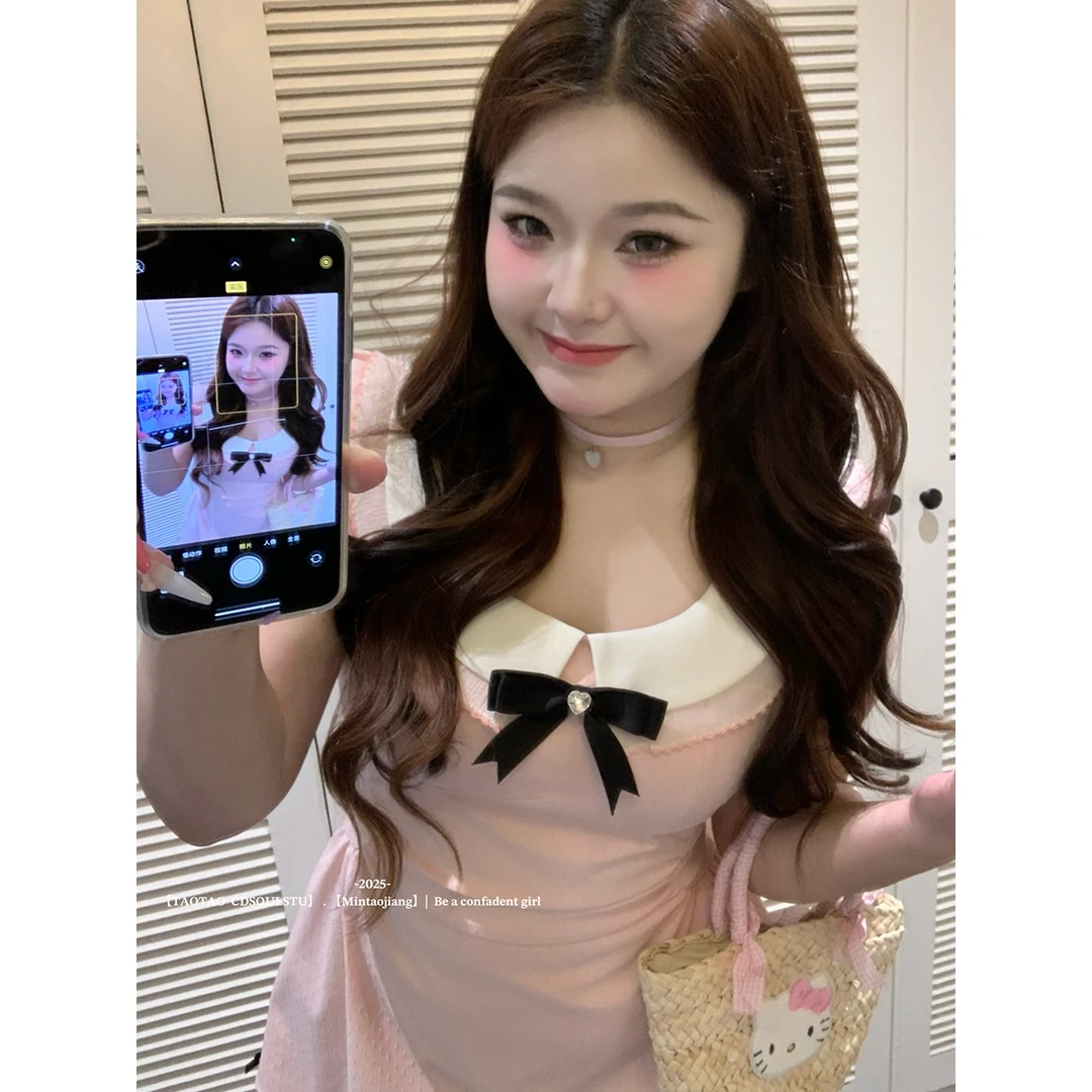 CD.soul【双生樱酪】微胖元气少女法式收腰娃娃领蝴蝶结A摆连衣裙