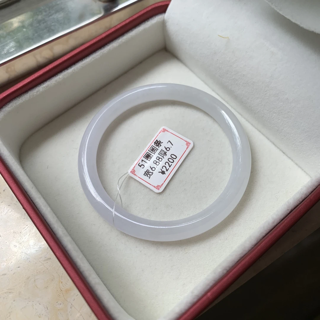 51圈82号圆条天然缅甸翡翠手镯A货白月光半山水浅紫温柔细腻微纹