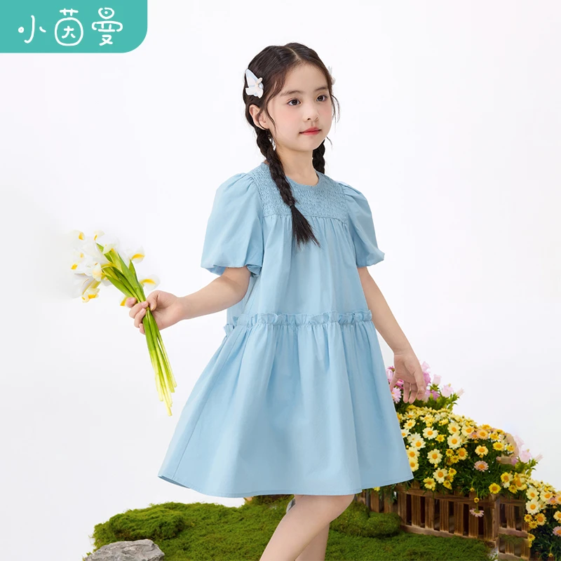 小茵曼女童花苞泡泡袖连衣裙2025秋季蓬蓬立体长裙透气G3852322