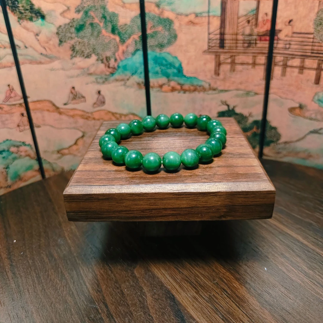 F和田玉碧玉圆珠手串（卡10）1634