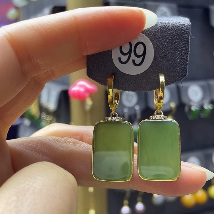 和田玉银S925镶嵌耳饰