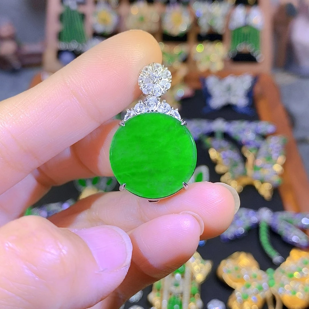 吊坠(不含链)银S925镶嵌翡翠