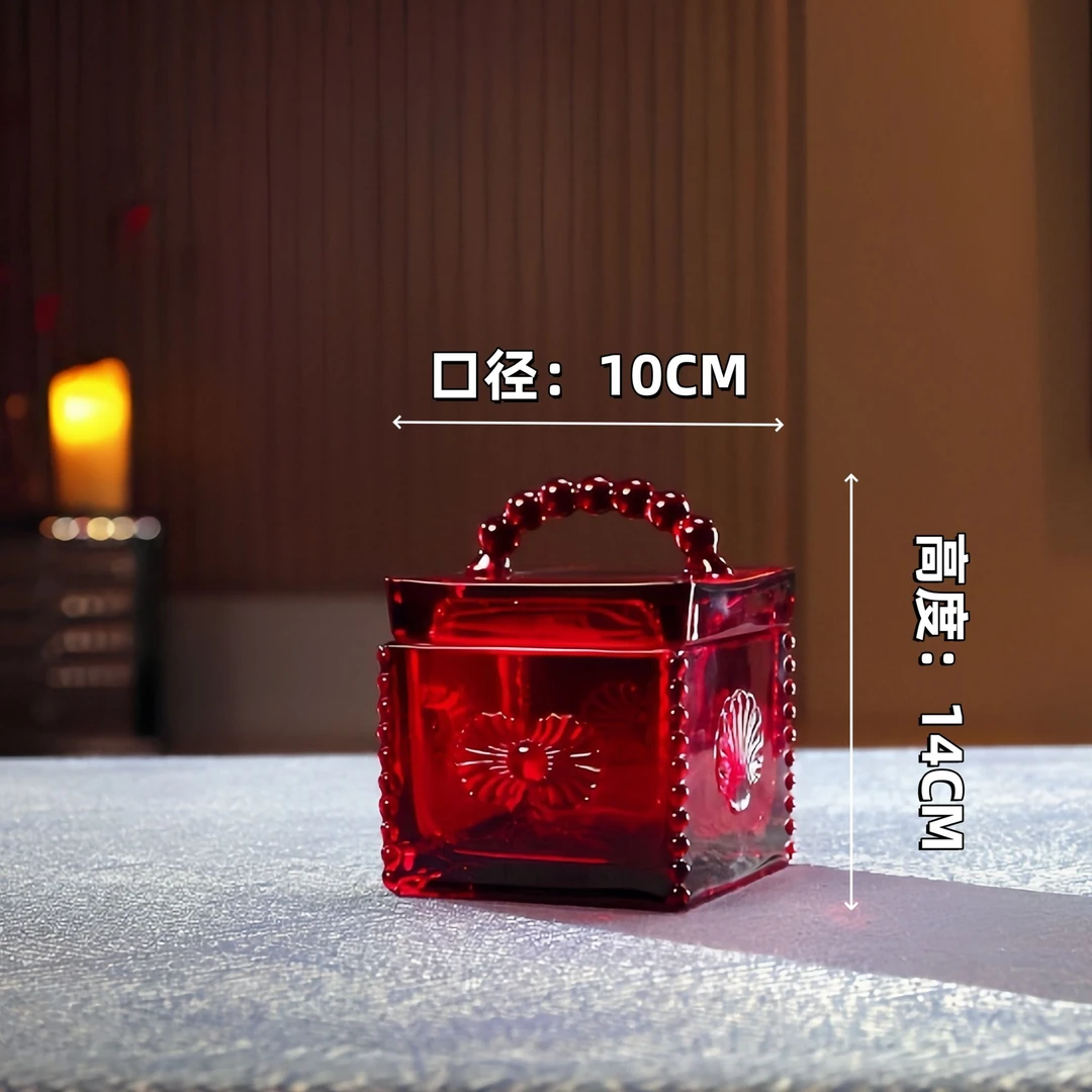 【安宁家】珠联璧合（红）珠点收纳盒浮雕玻璃储物罐带盖罐糖果