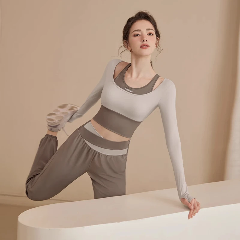 lulu瑜伽服女2025秋冬新款套装长袖带胸垫透气跑步运动上衣健身服