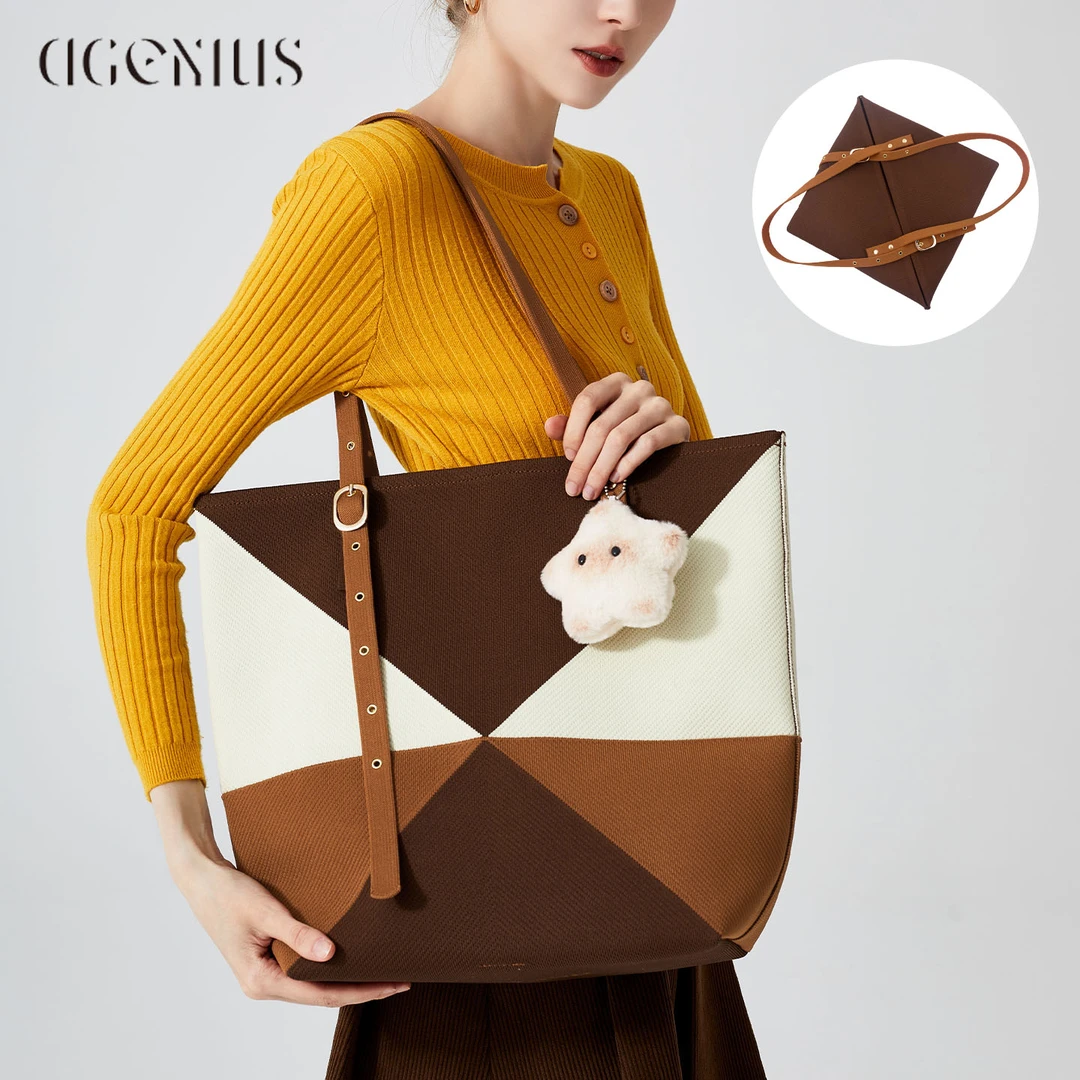 DGENIUS原创包包女2025新款通勤折叠编织包轻奢托特包小众单肩包