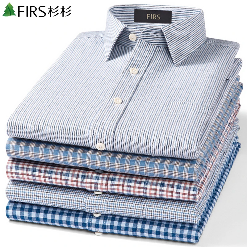 衫衫宽松纯棉休闲格子长袖衬衫男中年磨毛衬衣男士爸爸装秋季新款