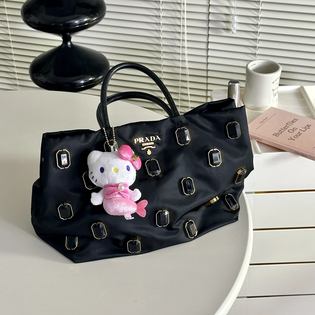 95新 Prada/普拉达 黑色宝石托特尼龙