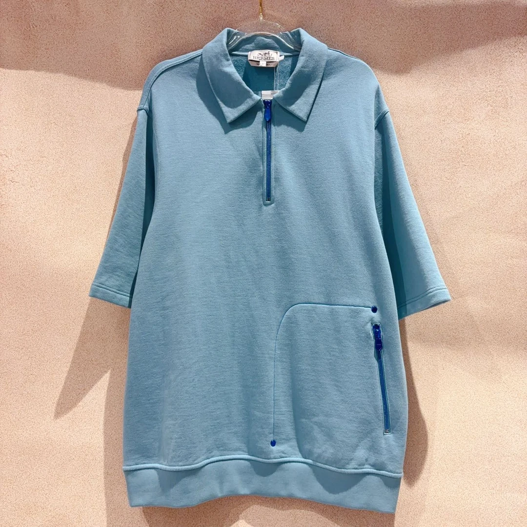 99新 LouisVuitton/路易威登 SS22 蓝色半拉链短袖Polo衫  L码