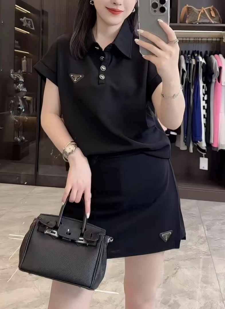 显瘦运动polo衫短裤裙两件套夏季新款洋气大码女装休闲套装1378