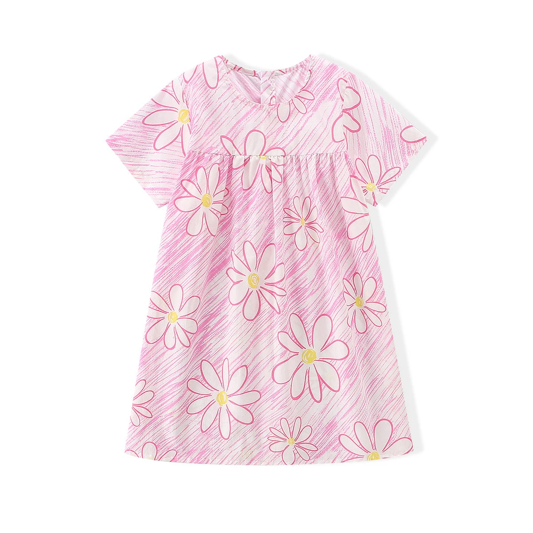 粉色甜美风纯棉连衣裙女童裙子夏季宽松休闲度假沙滩裙薄断码1