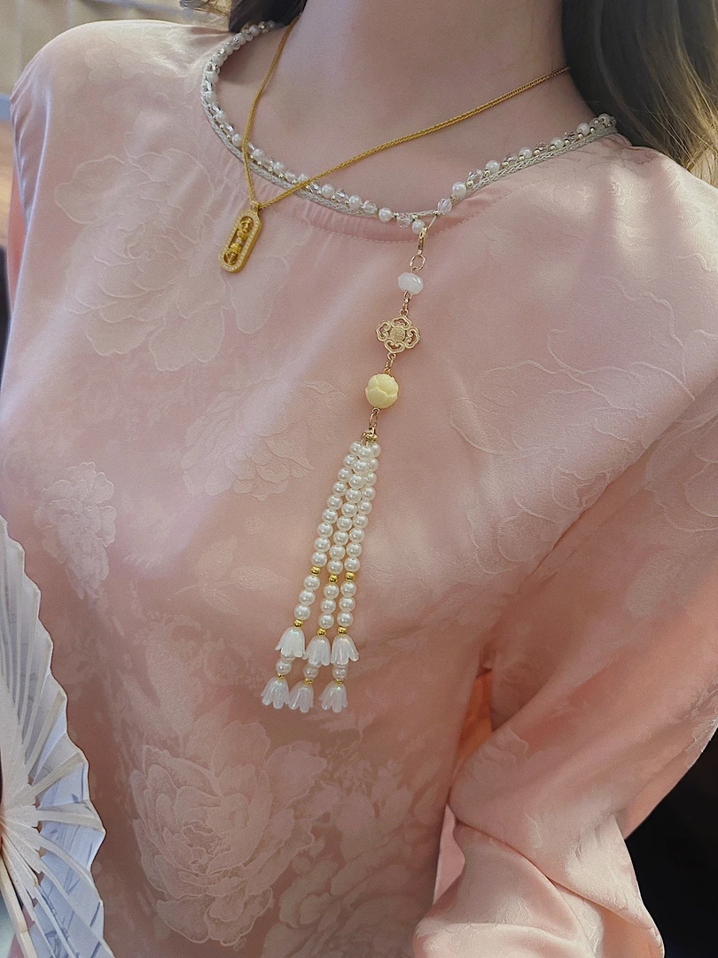 【春雪枕粉】重工钉珠新中式提花长袖上衣XS40815