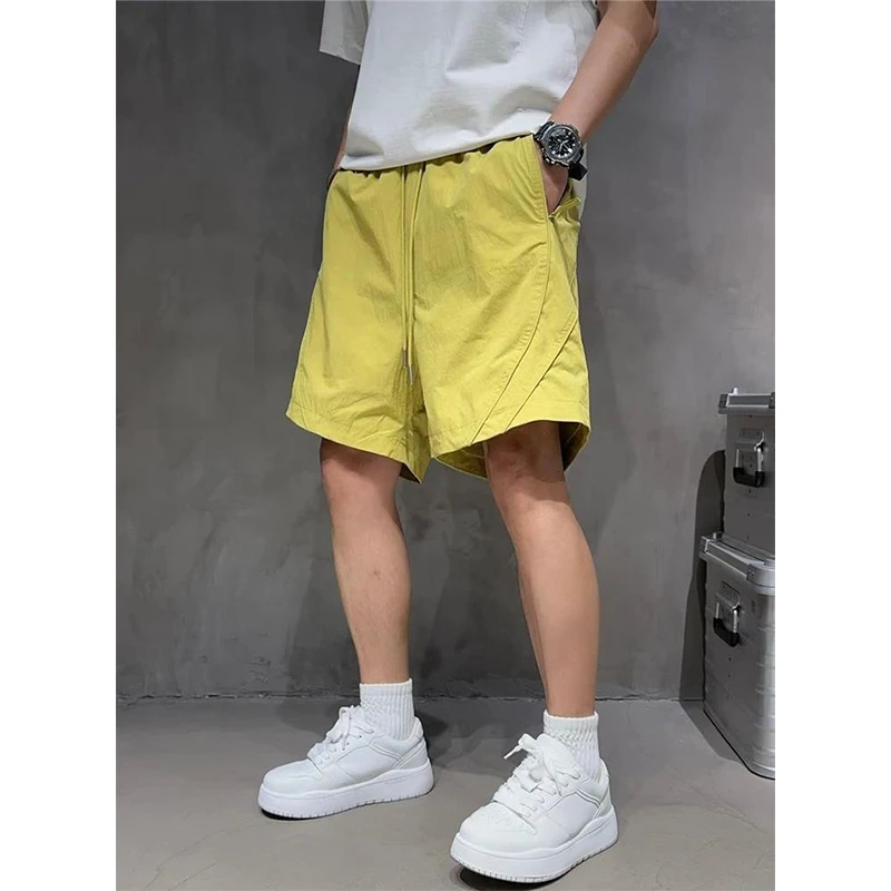 美式短裤男士2025夏季宽松休闲运动裤速干薄款纯色百搭简约五分裤