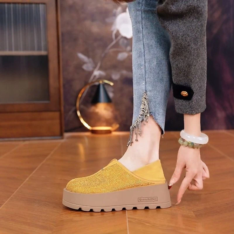 羊皮版厚底水钻勃肯鞋女春季新款休闲鞋复古女鞋百搭两穿单鞋松糕