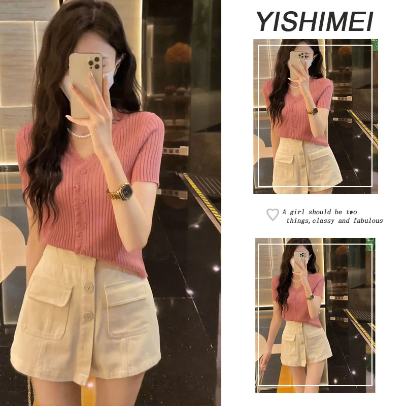 2025夏季穿搭整套女新款韩版洋气减龄高级短袖高腰显瘦短裙两件套