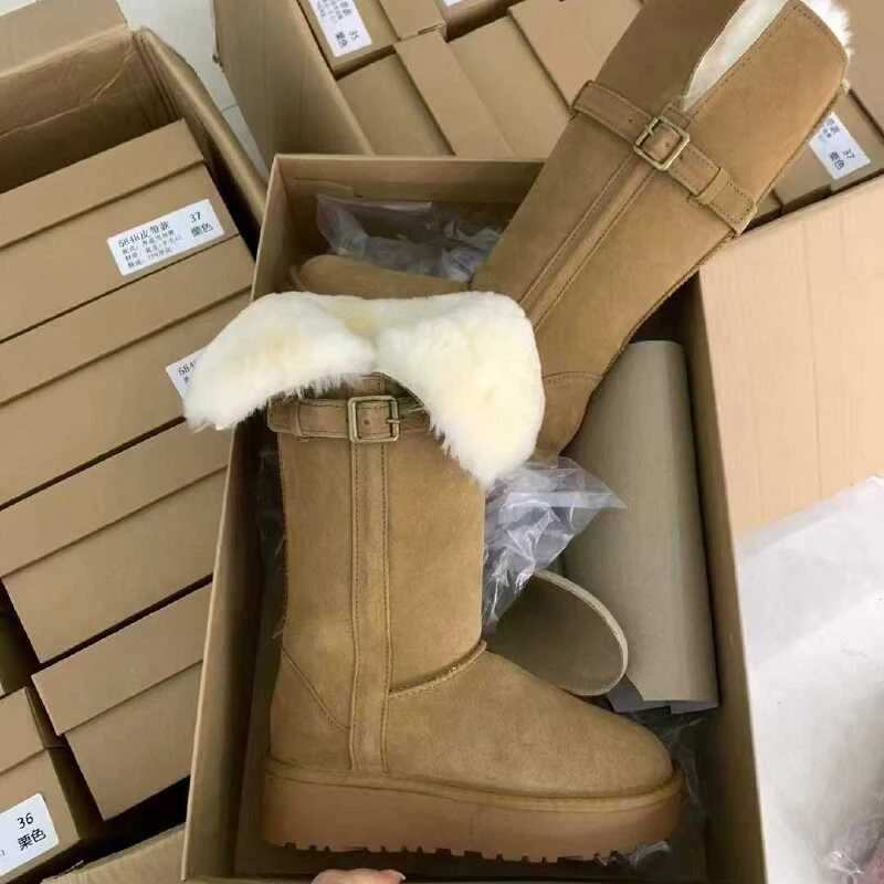 搭扣长筒冬季保暖时尚雪地靴时尚增高显瘦过膝厚底皮毛一雪地靴