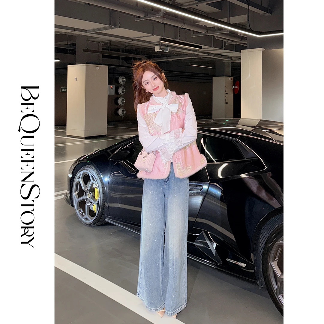 韩韩IU【金韵芳华】高定醋酸面料水貂毛领90白鹅绒新中式国风马夹