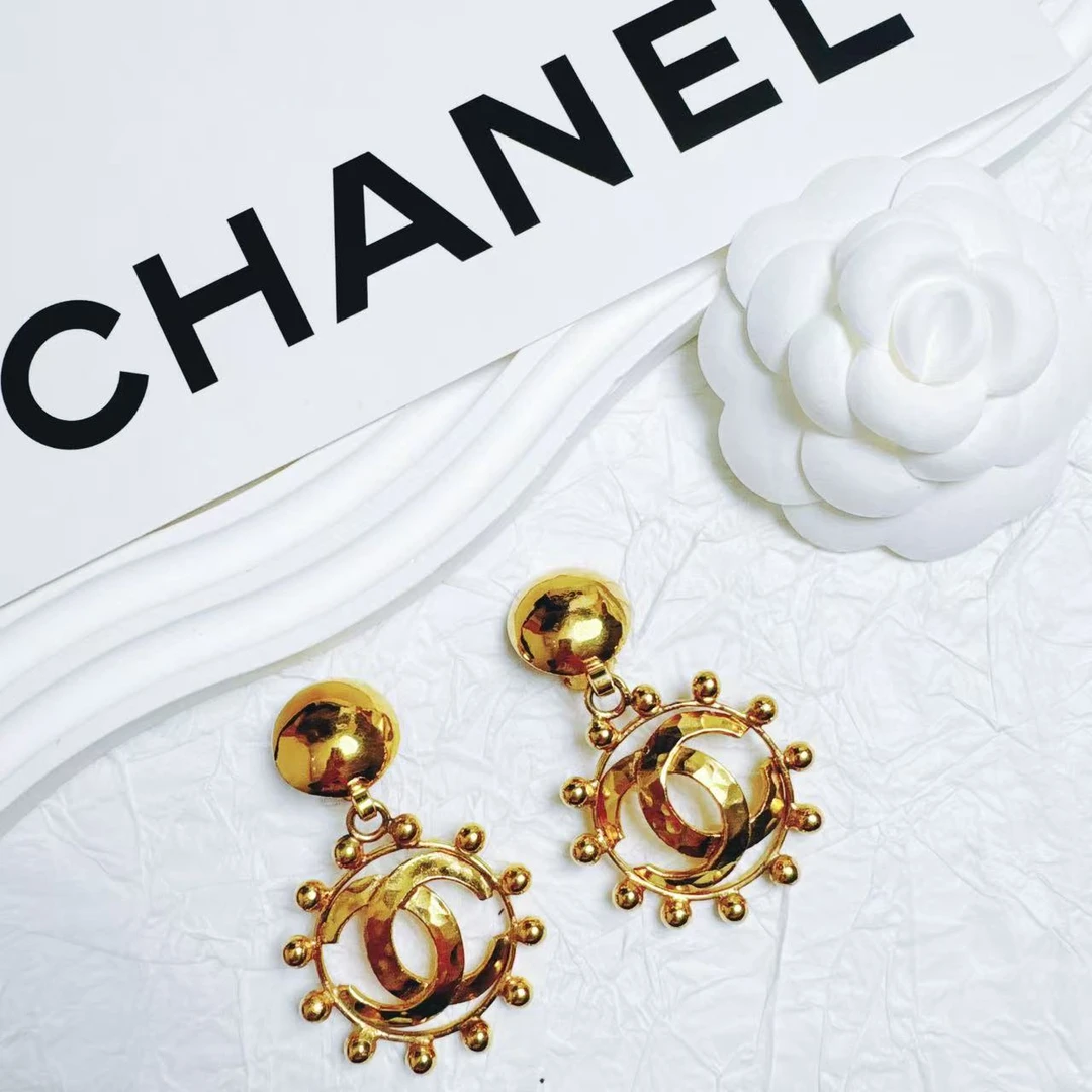 95新 Chanel/香奈儿 柚礼中古/香奈儿素金镂空双C大耳夹LZ409721