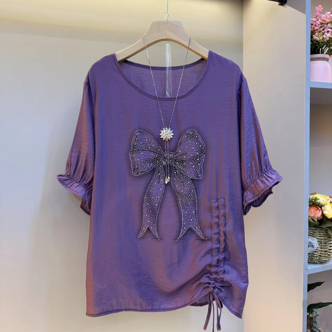 2025年夏季新款遮肉显瘦气质百搭时尚重工大码女装修身女人衫