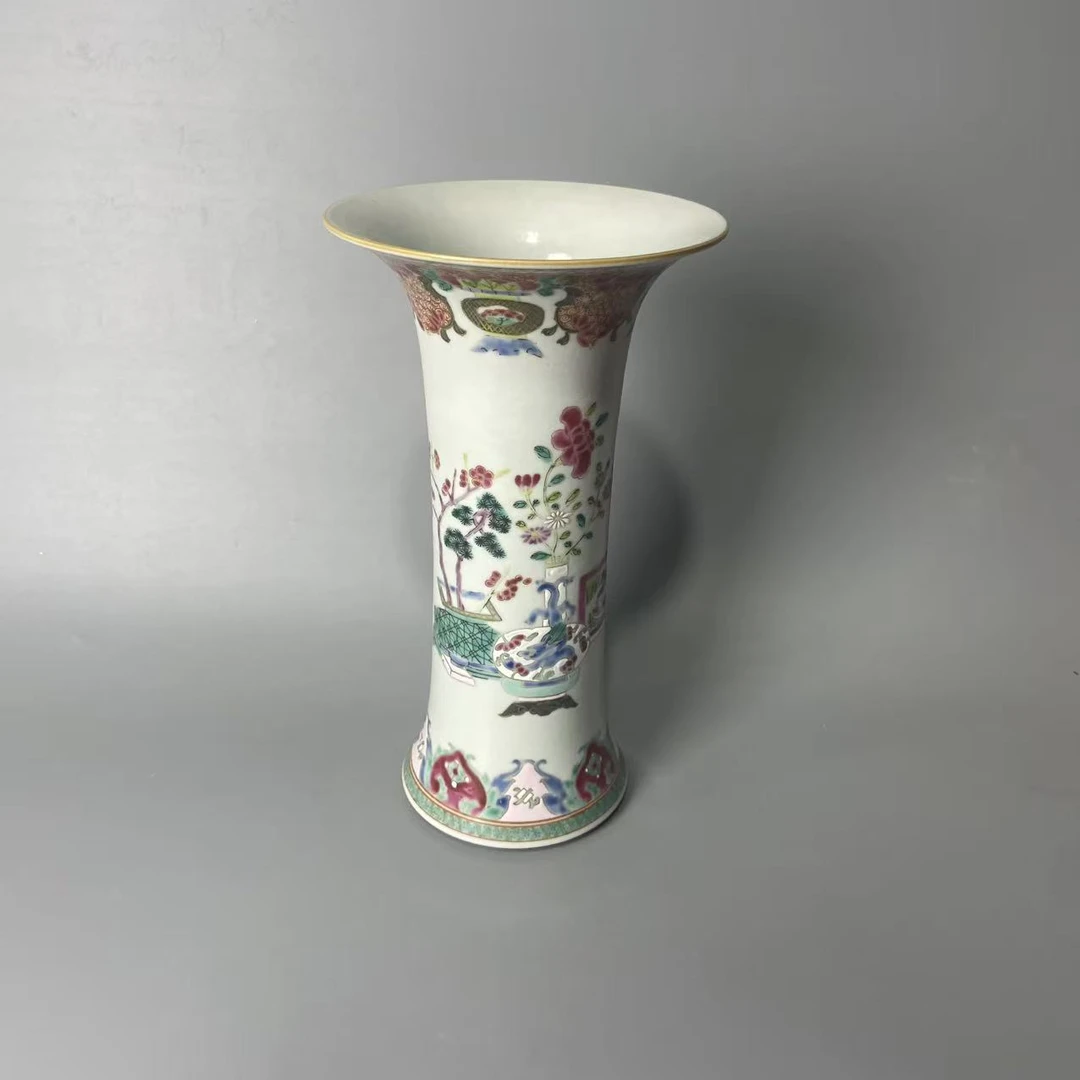 粉彩博古花卉花觚