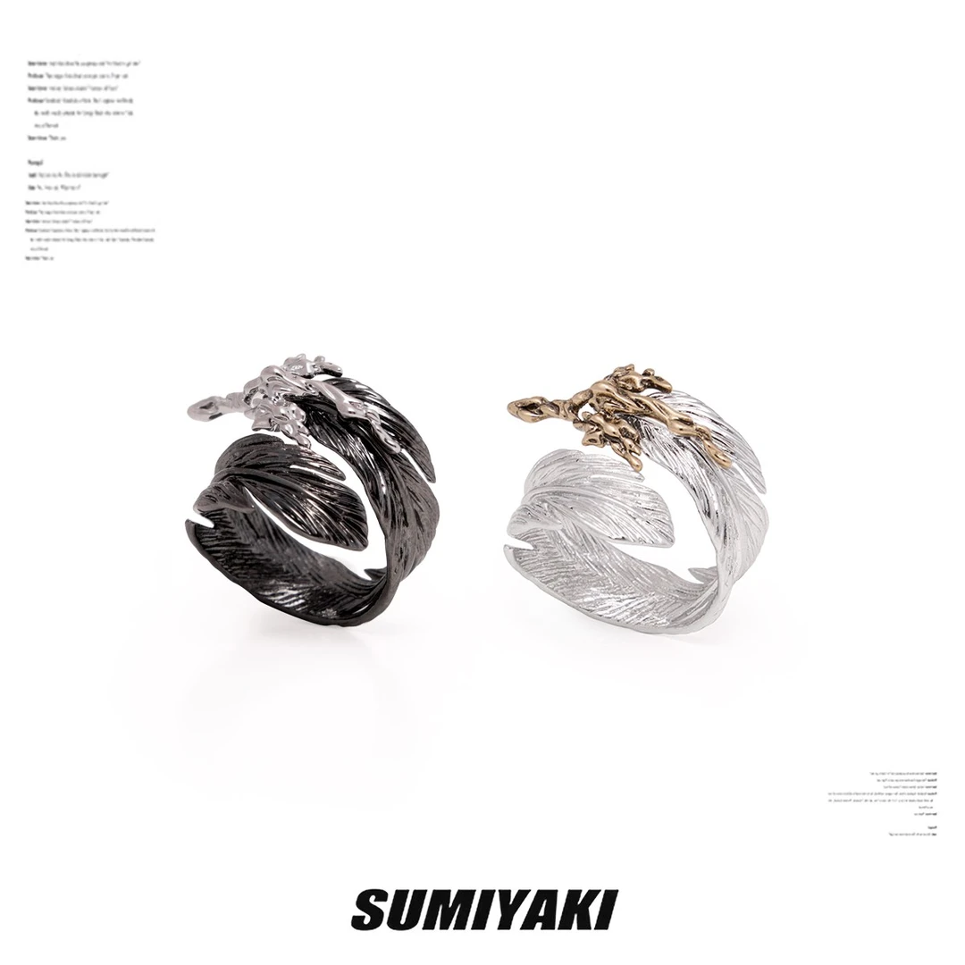 铜合金合成锆石耳饰 SUMIYAKI 小众高级戒指液态金属羽毛系列