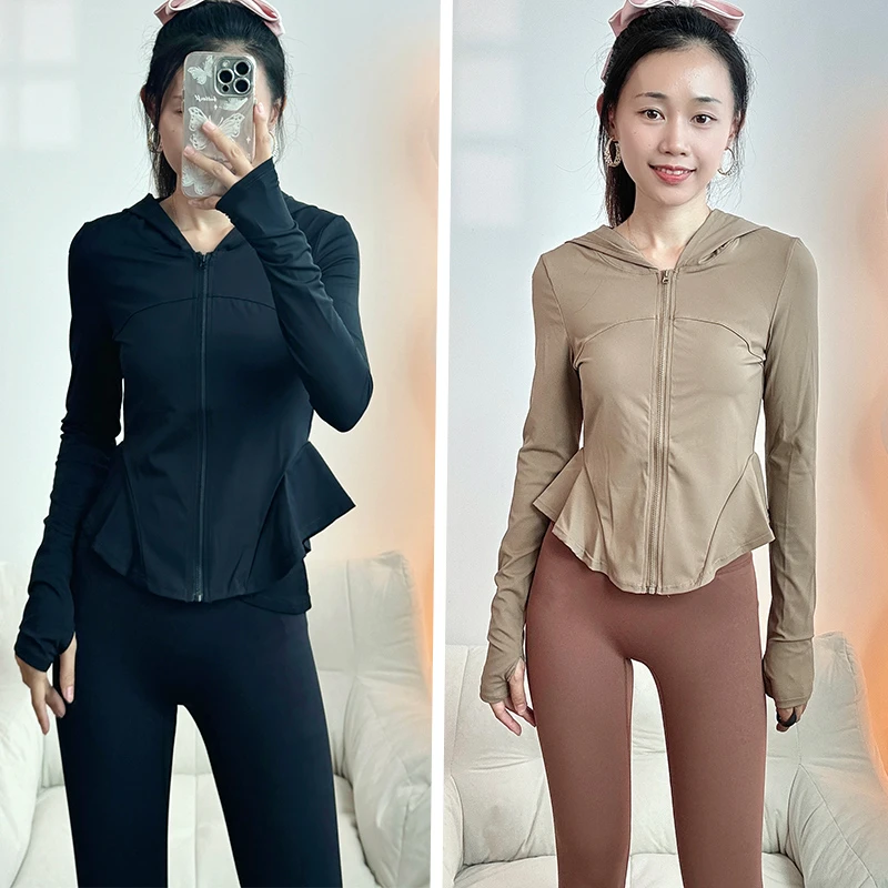 晨跑速干衣长袖有氧爬山连帽衫女秋冬季户外运动健身上衣紧身外套