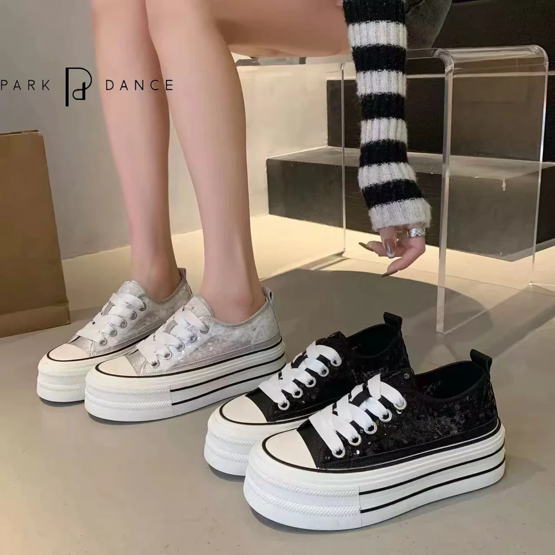 G825蕾丝厚底网纱帆布鞋女2025新款夏季厚底休闲板鞋内增高小白鞋