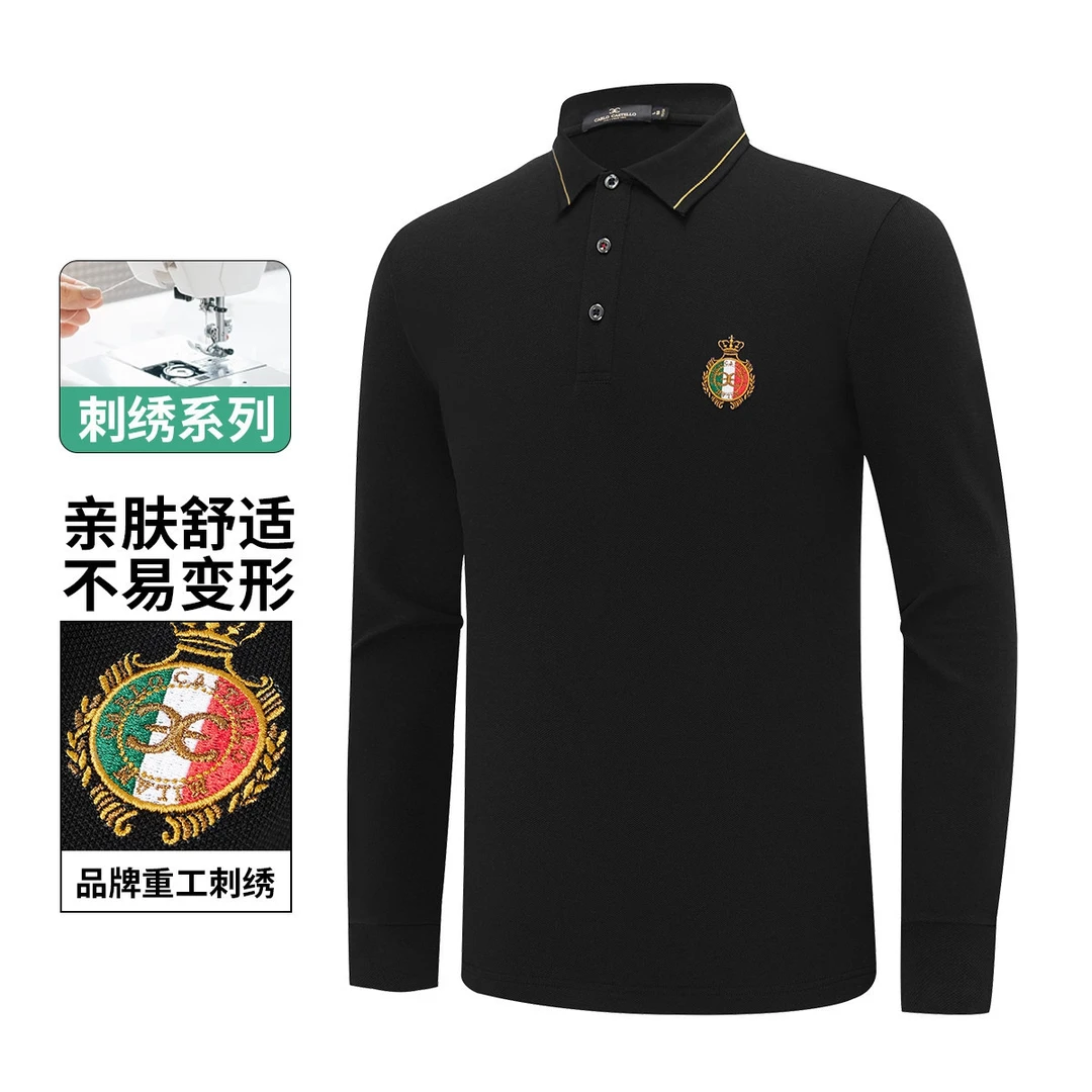 斯卡图25年新款撞色提花领口棉感POLO衫男士立体刺绣长袖上衣
