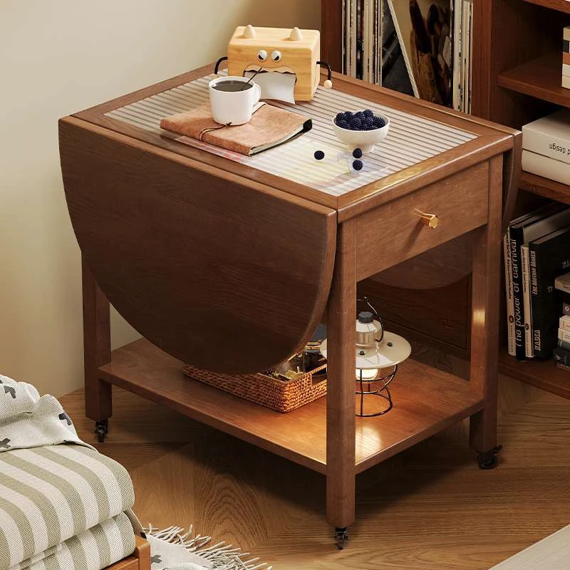 北欧实木可移动边几家用小推车茶几阳台客厅沙发边桌复古折叠角几
