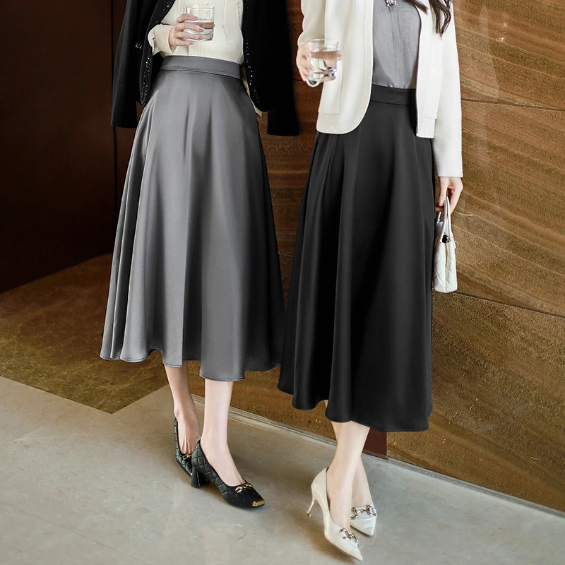 谭飞柔光醋酸半裙早春新款温柔气质法式优雅a字半身裙女