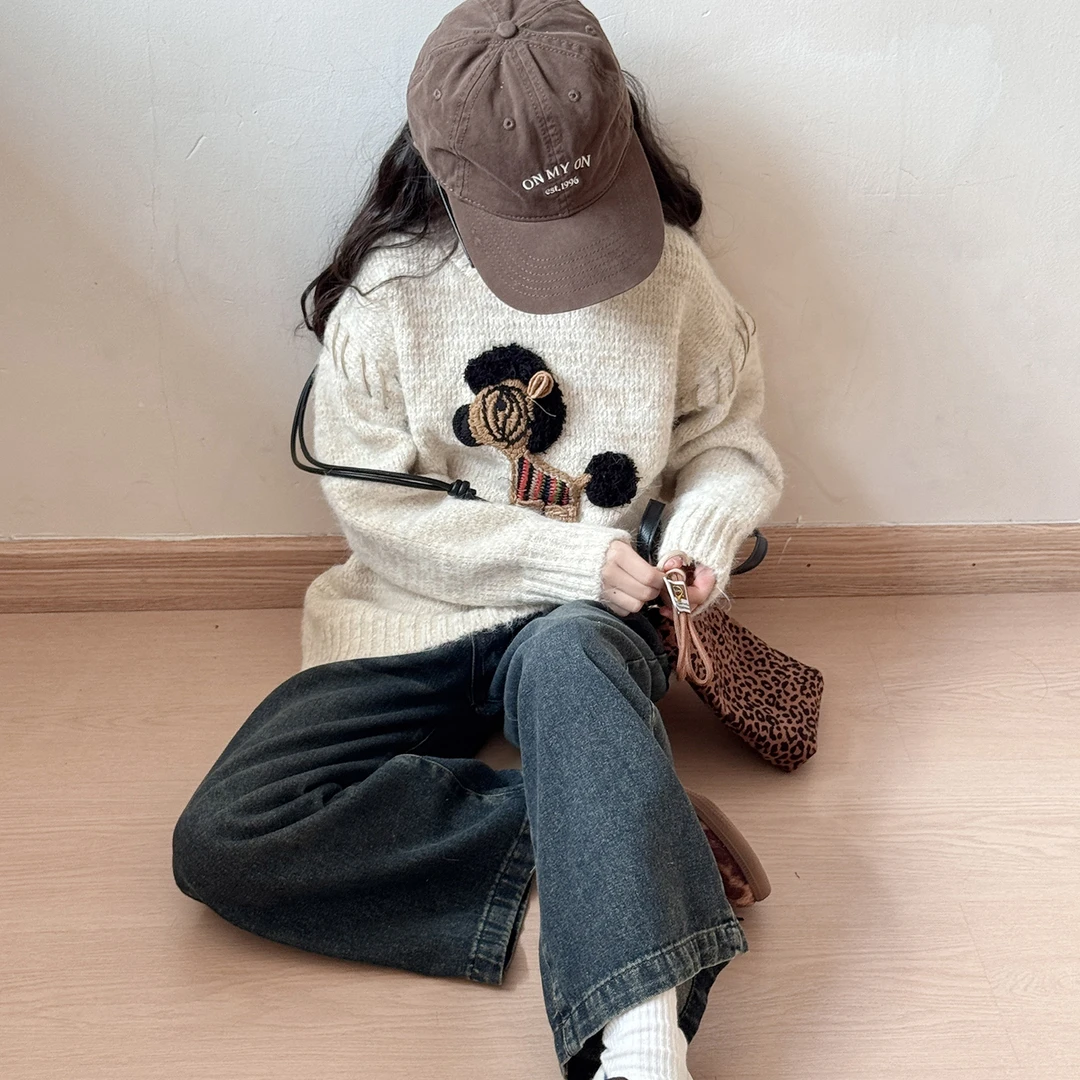 女童加厚宽松毛衣2025新款女孩洋气保暖针织衫儿童韩版冬装毛线衣